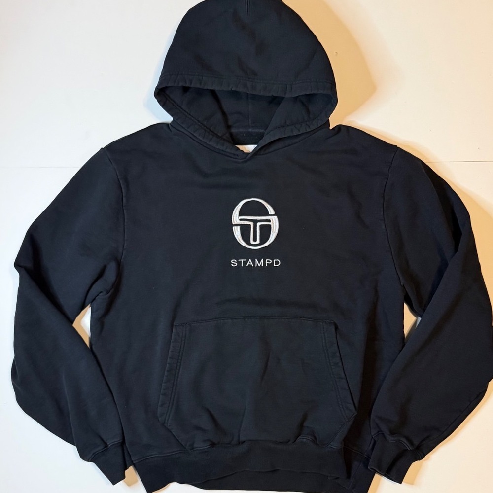 Stampd x Sergio Tacchini collab Hoodie Mens L Black Embroidered Logo